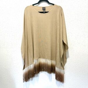 Chico's‎ traveler's ruana Tan ombre fringe trim Poncho M